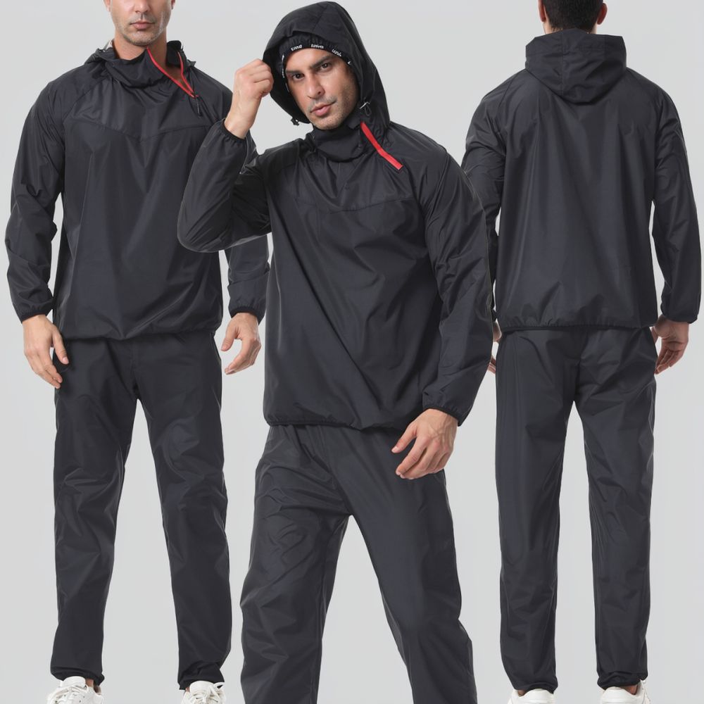 Running Gear Gym - Erkekler için Terleten Sauna Tulumu, Kapüşonlu,